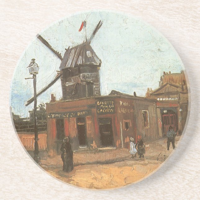 Porta-copos De Arenito Vincent van Gogh - Moulin de la Galette, Windmill (Frente)