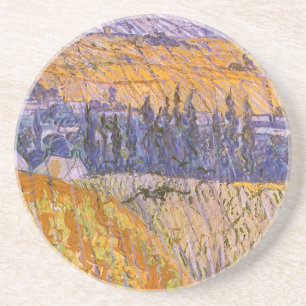 Porta-copos De Arenito Vincent van Gogh - Paisagem em Auvers no Chuvisco