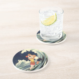 Porta-copos De Arenito Vintage Art Deco lança beijo nas ondas na praia