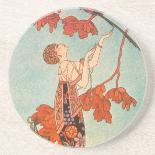 Porta-copos De Arenito Vintage Art Deco, Pássaro Voador de George Barbier