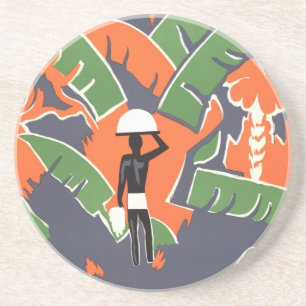 Porta-copos De Arenito Vintage Art Deco Viagem, Nativo na Selva Africana