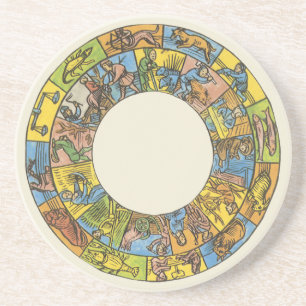 Porta-copos De Arenito Vintage celestial, roda astrológica do zodíaco