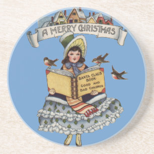 Porta-copos De Arenito Vintage Child com o Livro do Papai Noel