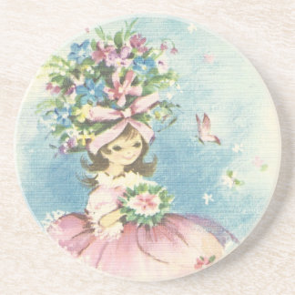 Porta-copos De Arenito Vintage Flower Girl