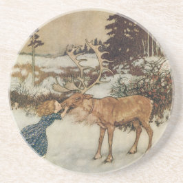 Porta-copos De Arenito Vintage Gerda e o Reindeer de Edmund Dulac