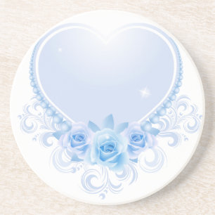 Porta-copos De Arenito Vintage Heart and Rosa Blue