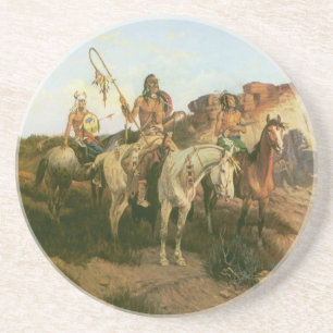 Porta-copos De Arenito Vintage Indians, Prowlers of the Prairie, Seltzer,