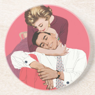 Porta-copos De Arenito Vintage Love and Romance, Newlyweds em rosa