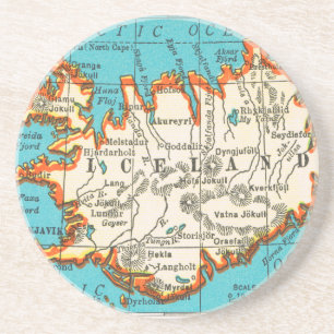 Porta-copos De Arenito Vintage Map of ICELAND Coaster Beermat