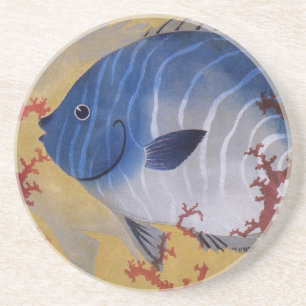 Porta-copos De Arenito Vintage Marine Ocean Life Tropical Blue Fish Coral