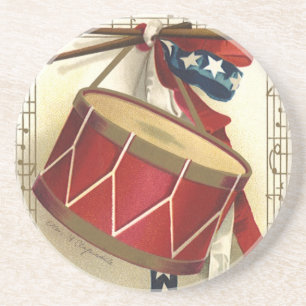 Porta-copos De Arenito Vintage Patriotic, Tambores com Notas Musicais