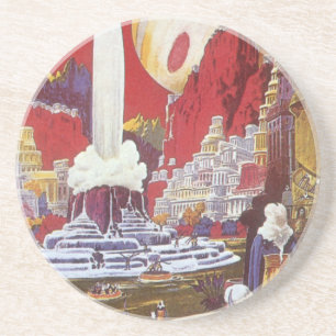 Porta-copos De Arenito Vintage Science Fiction, a Cidade Perdida de Atlan