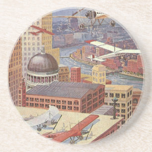 Porta-copos De Arenito Vintage Science Fiction City, Victorian Steam Punk