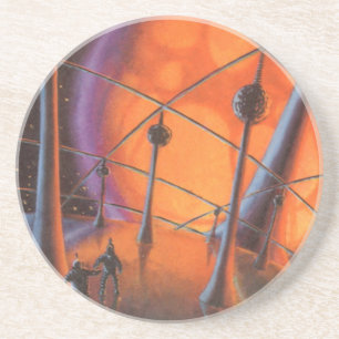Porta-copos De Arenito Vintage Science Fiction, Orange Sun e Aliens