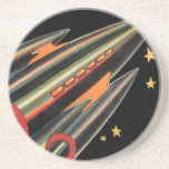 Porta-copos De Arenito Vintage Science Fiction Roket Ship by Space Stars<br><div class="desc">Ilustração de safra futurista e imagem de ficção científica de planetas. Um clássico design de ficção científica em quadrinhos retrô,  do futuro,  com um viagem e um foguete de transporte viajando pelo espaço através das estrelas e da lua no caminho de volta à Terra.</div>