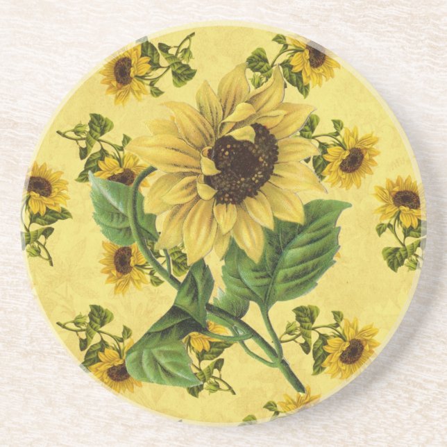 Porta-copos De Arenito Vintage Sunflower (Frente)