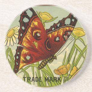 Porta-copos De Arenito Vintage Vegetal Label Art, Borboleta Marca Beans