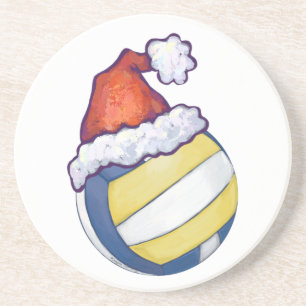 Porta-copos De Arenito Voleibol com chapéu do Natal