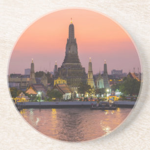 Porta-copos De Arenito Wat Arun Temple Bangkok Tailândia no pôr do sol
