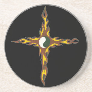 Porta-copos De Arenito Yin Yang Fire Cross