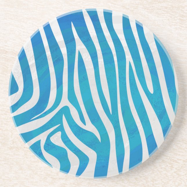 Porta-copos De Arenito Zebra Blue e White Impressão (Frente)