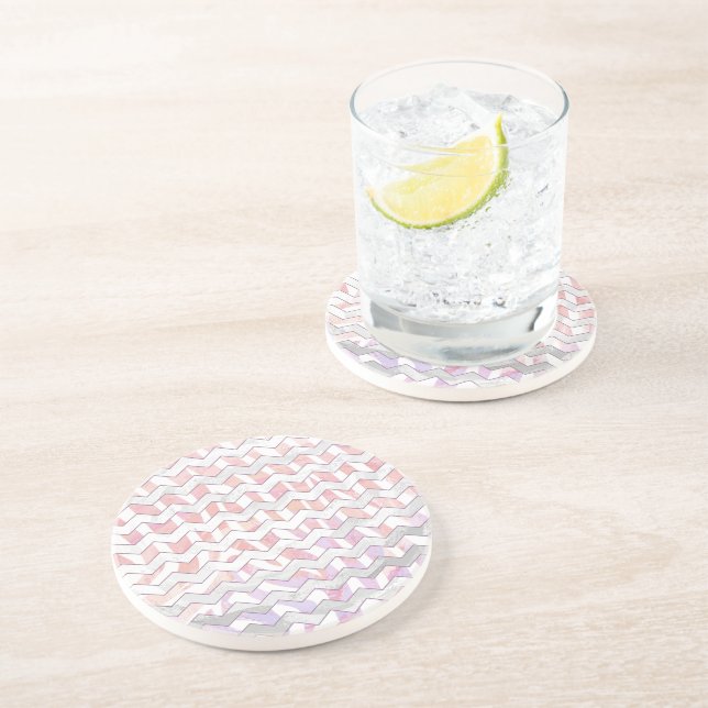 Porta-copos De Arenito Zebra Rosa e White Chevron (Lateral)