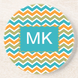 Porta-copos De Arenito Ziguezague tribal vibrante do pavão