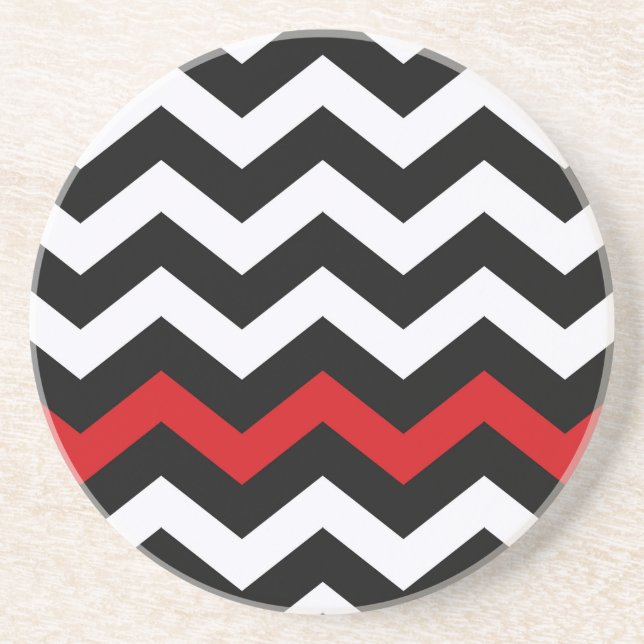 Porta-copos De Arenito Zigzag preto e branco clássico com vermelho (Frente)