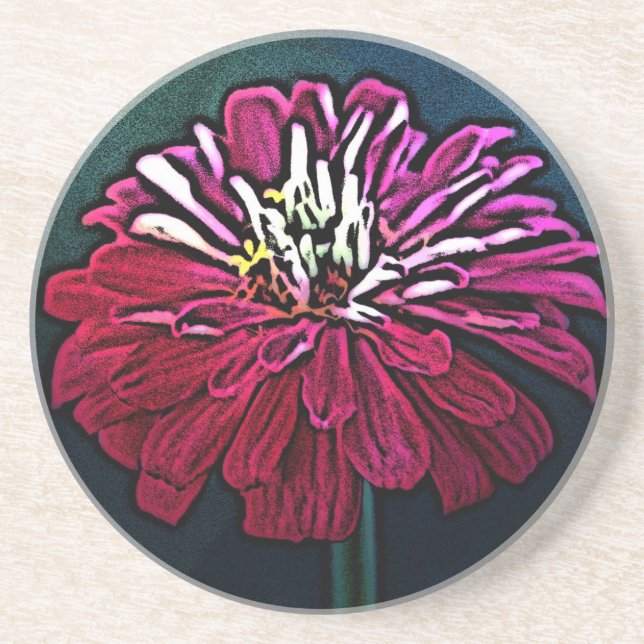 Porta-copos De Arenito Zinnia Woodcut (Frente)