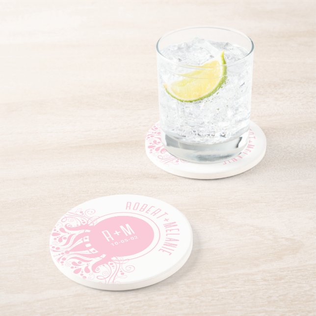 Porta copos De Casamento De Destaque Floral Rosa (Lateral)