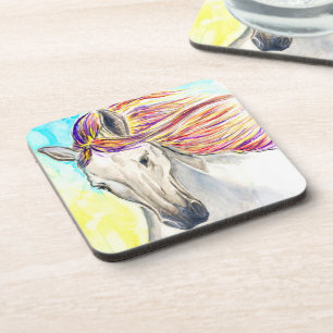 Porta copos de Cavalo Branco em Execução - Pintura