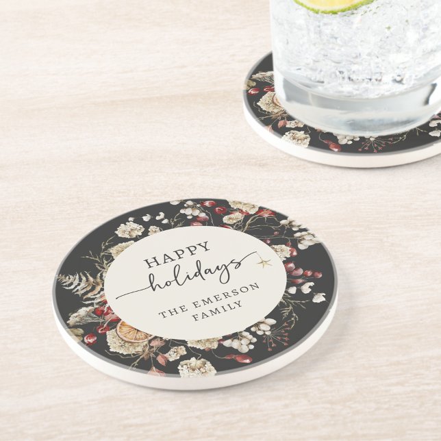 Porta copos de Feriado Preto (Black Botanical Holiday Coasters
)