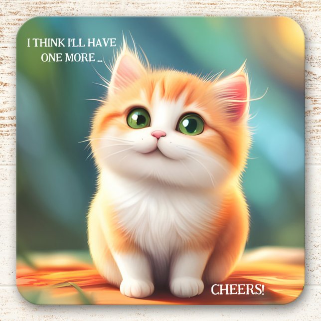 Porta copos de Gato Engraçado Colorida (Funny coaster featuring a colorful image of a kitty, contemplating another drink (or two ...))