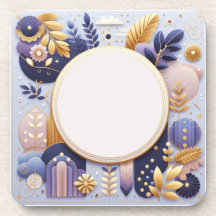 Porta copos de Iniciais Florais Roxas e Douradas