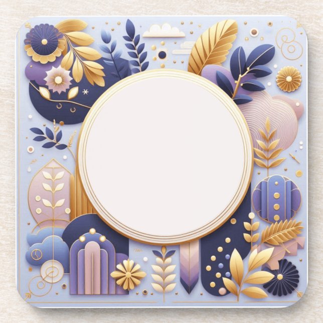 Porta copos de Iniciais Florais Roxas e Douradas (Frente)