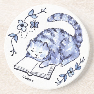 Porta copos de Leitura de Gato Azul