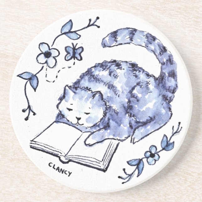 Porta copos de Leitura de Gato Azul (Frente)