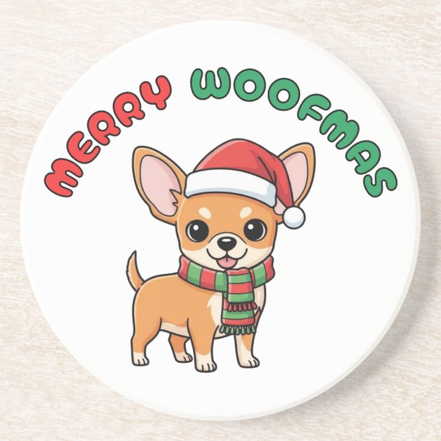 Porta copos de Natal Chihuahua: Feliz Woofmas (Frente)