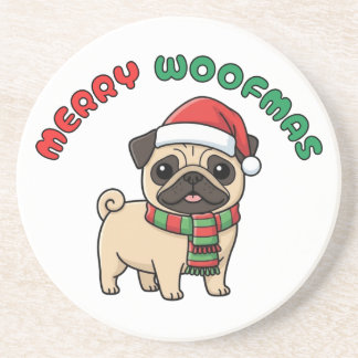 Porta copos de Natal Pug: Feliz Woofmas
