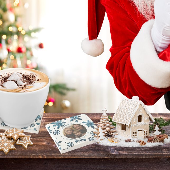 Porta copos de Pedra Blue Snowflake (Don’t forget to tell Santa to use this coaster!)