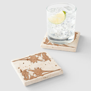 Porta copos de pedra - Colchetes de folhas