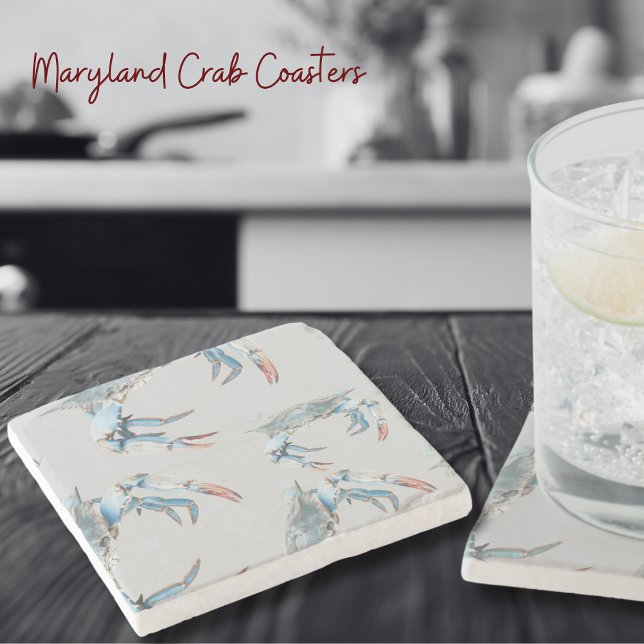Porta copos de Pedra de Bebida Padrão de Caranguej (Make these coasters part of your kitchen accessories. Maryland Blue Crabs!)