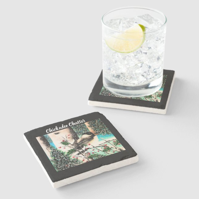 Porta copos de Pedra de Chickadee Natal (Lateral)