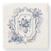 Porta copos de pedra Delft Blue Floral Tablet Deco