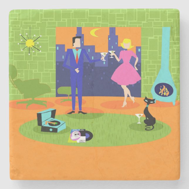 Porta copos de Pedra do Casal Romântico Retroativo (Frente)