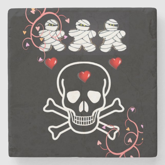 Porta copos de Pedra do Halloween Marble, Caveira (Frente)