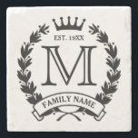Porta copos de Pedra do Logotipo da Família Monogr<br><div class="desc">Laurel Wreath e o logotipo da coroa. Digite seu texto inicial,  sobrenome/curto e ano estabelecidos. Excelente doméstico/ocasião especial/presente de férias para uma família.</div>