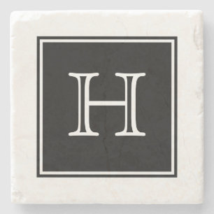 Porta copos de Pedra do Monograma Preto Quadrado