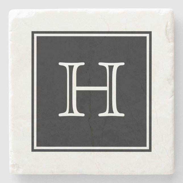 Porta copos de Pedra do Monograma Preto Quadrado (Frente)