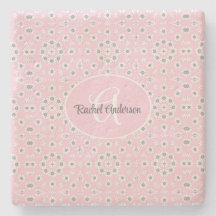 Porta copos de Pedra floral cor-de-rosa